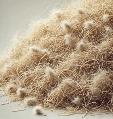 DALL·E 2025-01-14 11.26.52 - A highly realistic photograph showing disorganized vermicelli, with thin, noodle-like strands scattered loosely and randomly on a plain surface, mixed